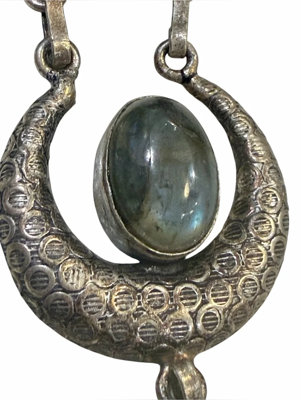 Vintage Taxco Mexico Sterling Silver Natural Labradorite Bohemian Statement Neck